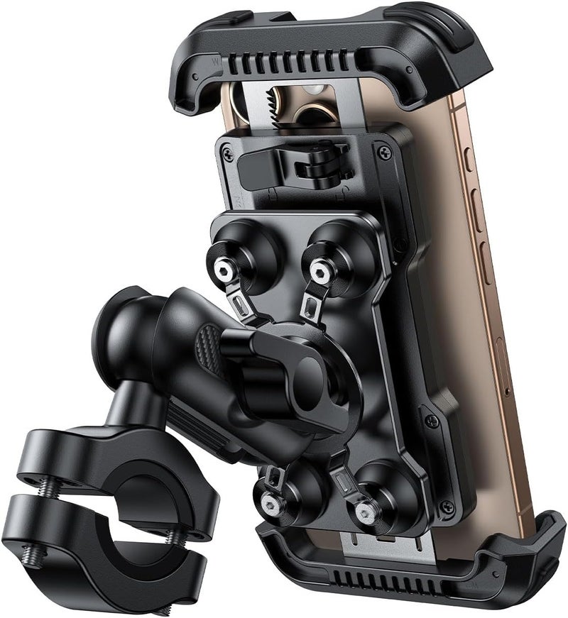 Lamicall Motorcycle Phone Mount Holder - [Metal Extension Arm] [Dual Vibration Dampener] Motorcycle Cell Phone Mount, Bike Bicycle Handlebar Phone Clamp, for iPhone 16/15/ 14 Pro Max, 4.7-6.7" Phones - Image 1